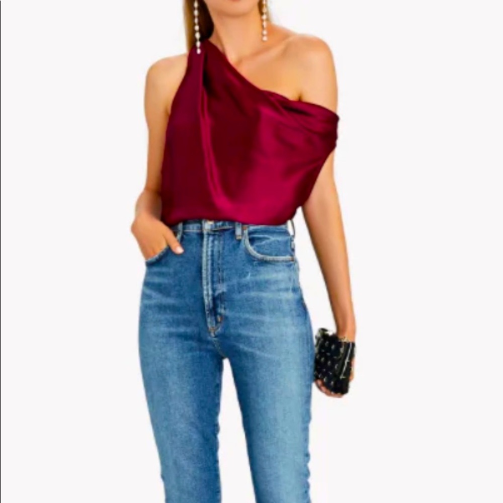 The Sei Silk satin asymmetrical cowl top - Burgundy